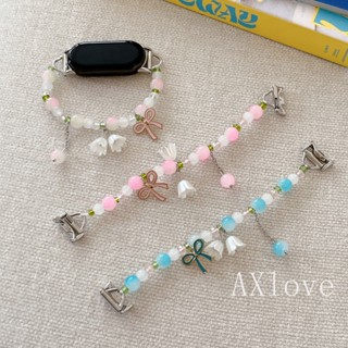 Hạt Hoa Dây Đeo Đàn Hồi Cho Xiaomi Miband 9 8 7 NFC Nữ Co Giãn Đồng Hồ Cho Mi Band 4 3 5 6 Dây Đeo Tay Hạt Vòng Tay Phụ Kiện