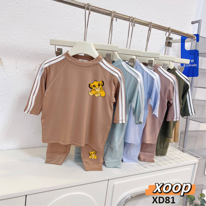 Bộ dài tay XOOP raglan cotton lụa dây 2 sọc in Sư Tử cho bé (10-21kg) XD81A,Đồ bộ thời trang quần áo trẻ em Phúc Yến