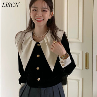LISCN áo sơ mi nữ áo kiểu hàn quốc sang trọng nhí nhảnh dramatic Tối giản WCS24603JE 34Z240823