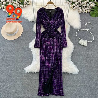 Đầm Tay Dài Cổ Chữ v Dáng Ôm Thời Trang Xuân Thu Cho Nữ