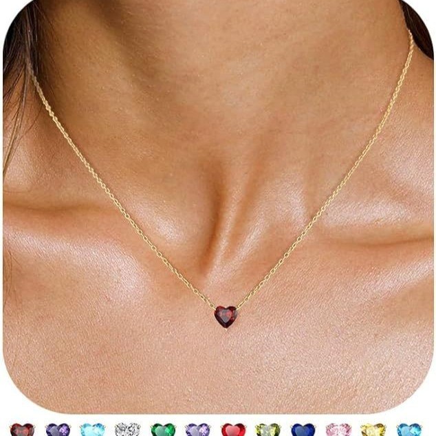Mặt dây chuyền trái tim 12 Vòng cổ đá sinh nhật Màu vuông zircon thời trang nữ mạ đồng 14k dây chuyề