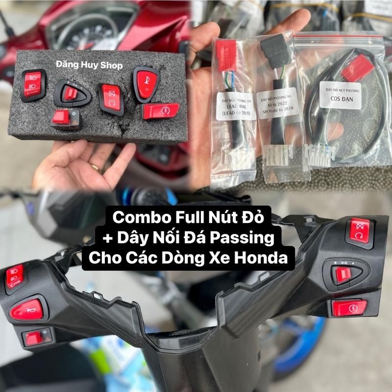 Combo Full 5-6 Nút Đỏ + Dây Nối Passing Cho Các Dòng Xe Honda ( Xi Nhan Có Tích Hợp Haza + Tặng Kèm 