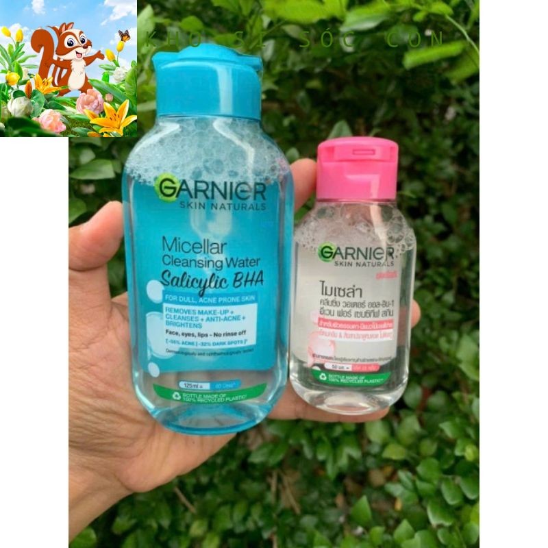(2026) Nước tẩy trang Garnier hồng 50ml cho da nhạy cảm 50 ml - Nước tẩy trang Garnier salicylic BHA miracle 125 ml