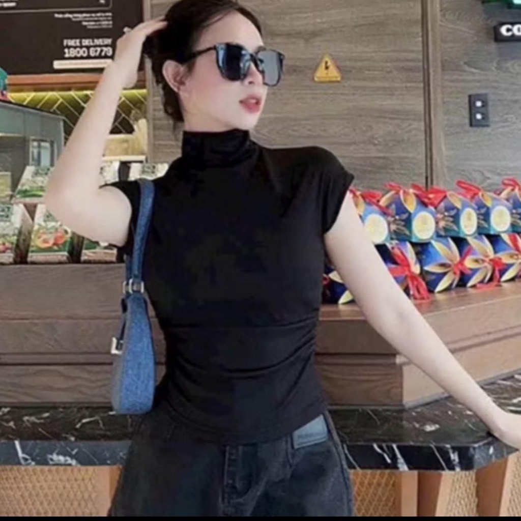 Áo thun nữ ôm body cổ  3CM tay ngắn vải thun đẹp mềm mại thoáng mát a93 | BigBuy360 - bigbuy360.vn