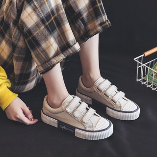 Giày Vải Velcro Giày Nữ 2023 Phong Cách Mới Phong Cách Mùa Xuân Tất Cả Trận Đấu Giày Trắng Giày Vải Slip-On Giày Bánh Quy