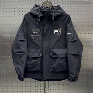 Áo khoác áo khoác thu đông 2024 mẫu mới phong cách Hàn Quốc rộng rãi dễ phối đồ trang phục lao động đẹp trai Áo khoác nam thời trang dán nhãn liền mũ