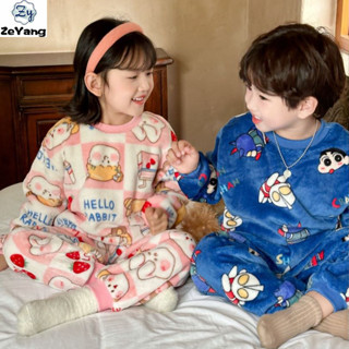 [Zy] 60-160 Hàng có sẵn Bộ đồ ấm áp lông cừu cho trẻ em Bộ đồ thường ngày dày mùa thu đông Bộ đồ ngủ Flannel cho bé Hoạt hình tại nhà
