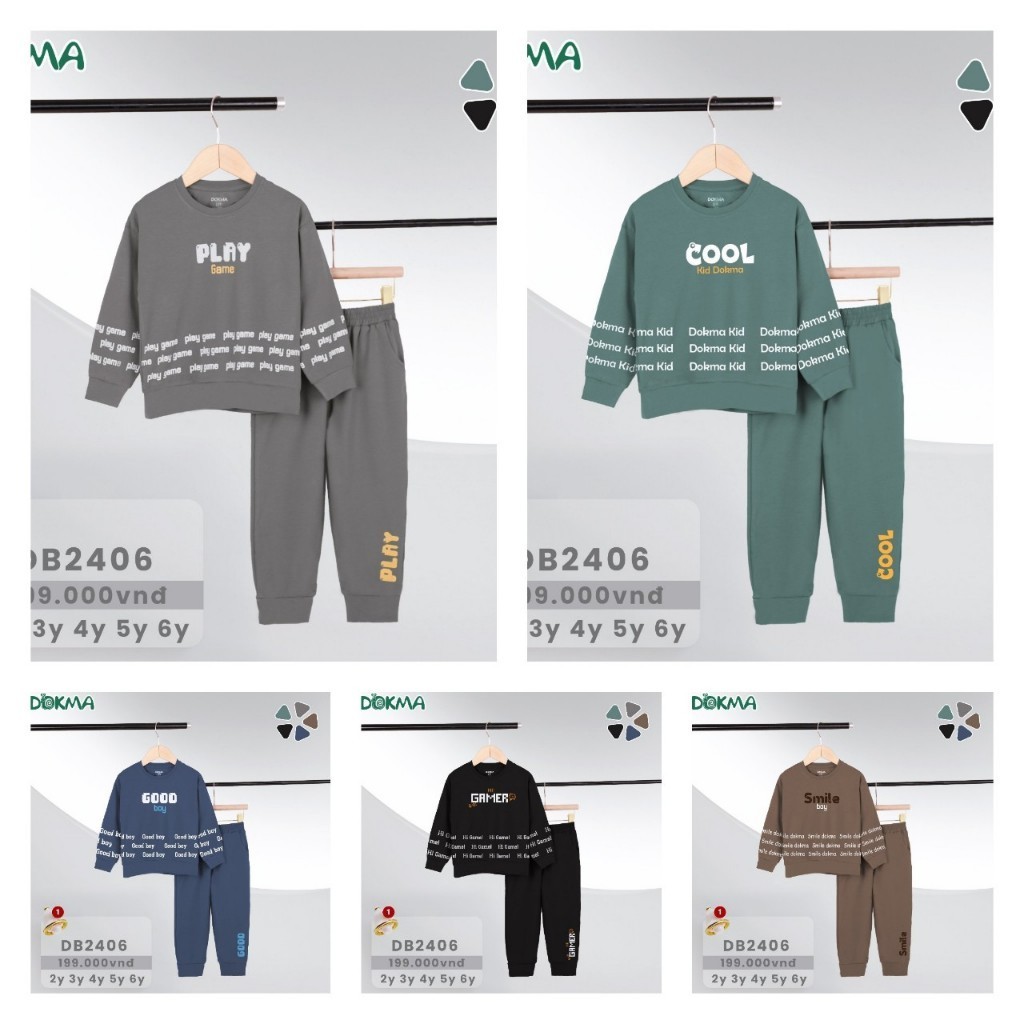 Bộ dài tay cổ tròn bé trai Dokma DB2406 size 2-6Y