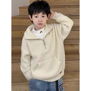 [Xu Hướng Mới] Áo len cho bé trai và bé gái Áo len chui đầu cổ cao có khóa kéo nửa mùa xuân kiểu Tây Áo len cổ bẻ trẻ em mới phong cách Hàn Quốc