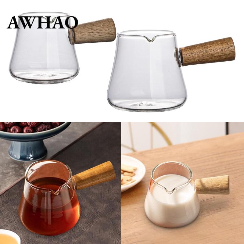 Cốc đo AWHAO Espresso Cốc đo Espresso Ba thủy tinh đa năng Tay cầm chống bỏng có tay cầm gỗ để đo