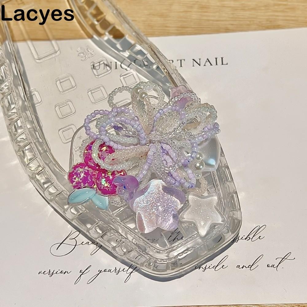 LACYES Heavenly Jelly Sandals Charms, Star Heart Button Crystal Jelly Shoes Phụ kiện, Hạt ngọc trai 