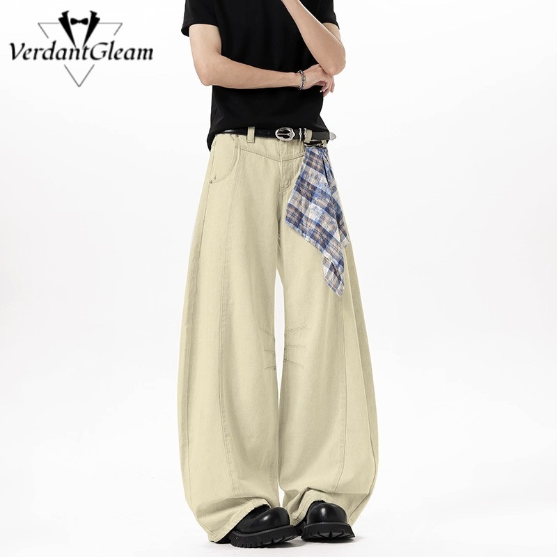 VG Quần jean beige retro street washed