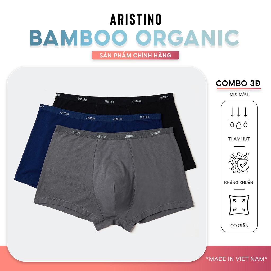 COMBO 3 Quần lót boxer nam ARISTINO sịp đùi cạp nhỏ sợi bamboo mềm mịn không nhăn - ABX1608