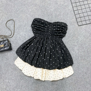  Set bigsize nữ áo kiểu cúp ngực 2 dây trong xòe phối chân váy bí chấm bi lưng chun co giãn thoải mái - SET  A186+CV423  