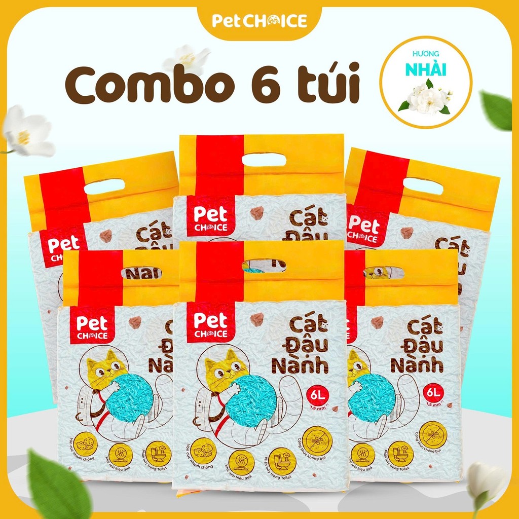 Combo 6 túi cát đậu nành PetChoice cát vệ sinh cho mèo quốc dân 2KG an toàn lành tính