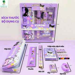 Bộ đồ dùng học tập dễ thương cho trẻ em bao gồm 7 đồ dùng học tập có thiết kế nhân vật hoạt hình Kuromi, Melody