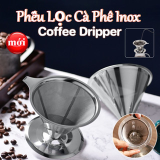Phễu Lọc trà/Cà Phê Inox,phễu pha cà phê có thể tái sử dụng，Thiết kế chống tắc，Dụng cụ pha chế