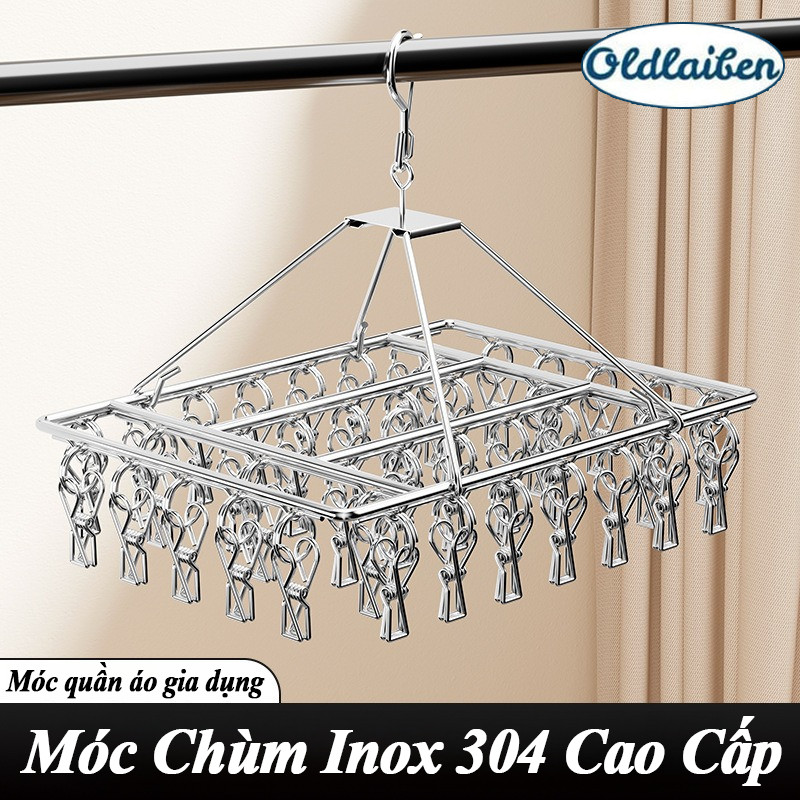 Móc Chùm Inox 304 Cao Cấp, Giá Phơi Móc Chống Gió, Móc Quần áo Gia Dụng, Chống Nước, Chống Rơi