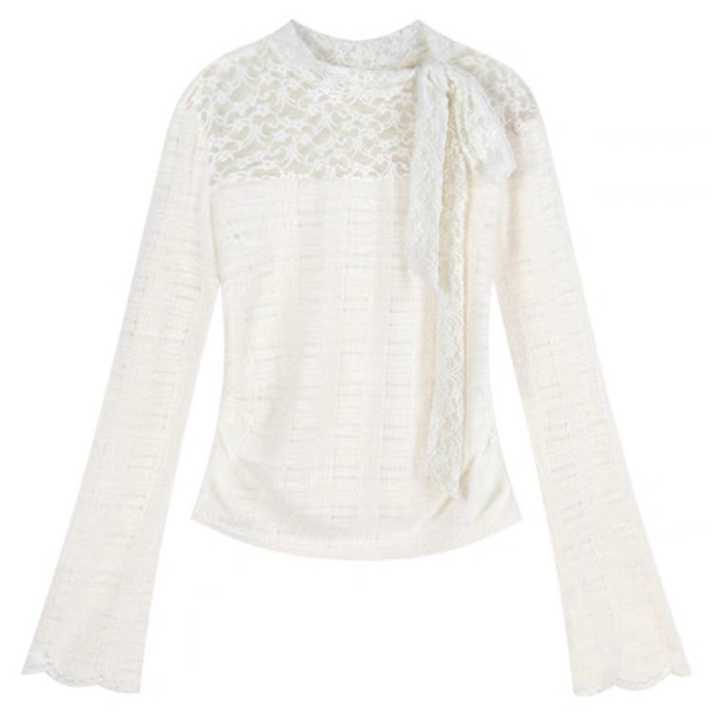 Meet-Adm Áo Thun Dài Tay Thắt Nơ Trắng Áo Crop Top Thời Trang Mùa Thu Mới | BigBuy360 - bigbuy360.vn