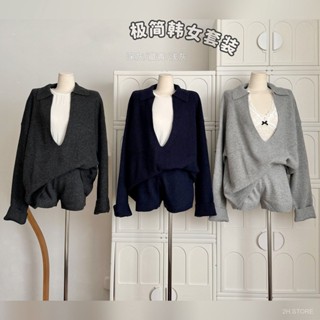   Order  Bộ đồ nữ thu đông 2 món áo len cổ chữ V khoét sâu form rộng và quần short tôn dáng 