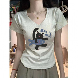 【100% cotton 】Áo baby tee Áo Thun ôm body Áo y2k Áo thun cổ chữ V thời trang mùa hè phong cách mới