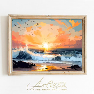  Tranh sơn dầu kỹ thuật số, khổ 40x50cm,bãi biển hoàng hôn