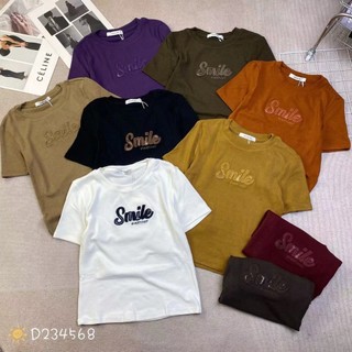 Áo thun nữ tay ngắn cổ tròn thêu nổi chữ smile hàng Quảng Châu, áo phông chất cotton form vừa thời trang mùa hè 234568 2