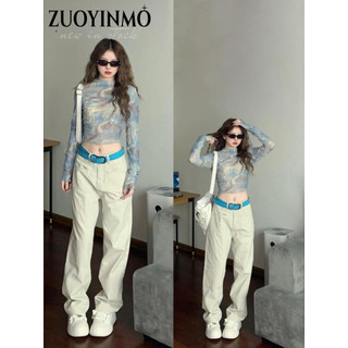 Zuoyinmo áo croptop tay dài áo thun nữ thời trang thời trang casual cute wcs2470a0g 29z240715