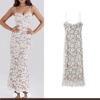 Zara Mùa Hè Phong Cách Mới Người Nổi Tiếng Pháp Dạ Hội Váy Dài Ôm Vừa Vặn Ôm Hơn Nhìn Ren Ren Ren Ren Sli