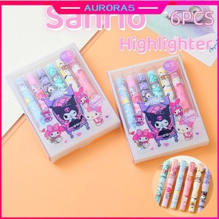 6 Cái Sanrio Kuromi Highlighter Đầy Màu Sắc Mini Pocket Highlighter Hoạt Hình Dễ Thương Cô Gái Nhỏ Nghệ Thuật Huỳnh Quang Bút Bút Trường Văn Phòng Văn Phòng Statione