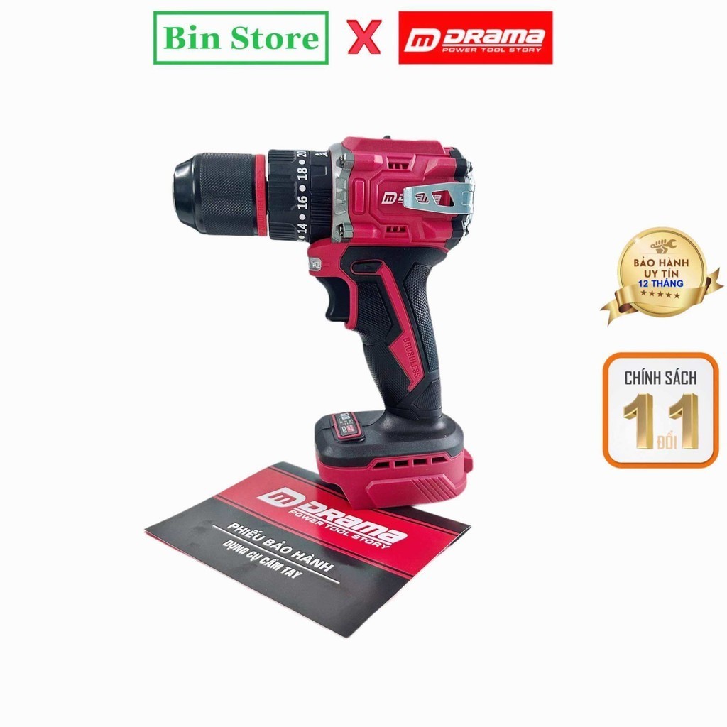 Máy Khoan Pin 3 Chức Năng DRAMA D5521B - Có Khóa Trục Đầu 13mm - Không Chổi Than - dùng pin phổ thôn