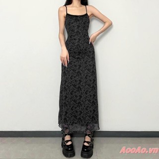 Váy trượt nữ Spaghetti Dây đeo ren hở lưng Váy dài hoa
