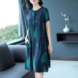 Váy liền mẫu mới mùa hè cho bà mẹ trung niên và cao tuổi Váy liền tôn dáng rộng rãi dáng gầy rộng rãi mm200 kg