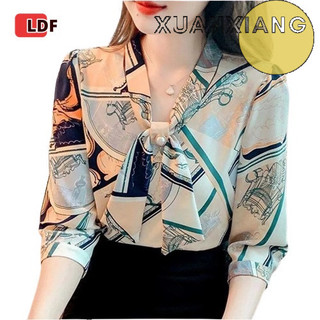 Áo Sơ Mi Chiffon Tay Lỡ 3 / 4 In Họa Tiết Thanh Lịch Thời Trang Cho Nữ