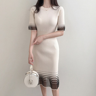 Mùa Hè Mới Pháp Phong Cách Của Phụ Nữ Vòng Cổ Mỏng Đan Ngắn Tay Áo Váy Thời Trang Sexy Ren Khâu Eo Cao Đáy Giữa Chiều Dài Váy Hhbh