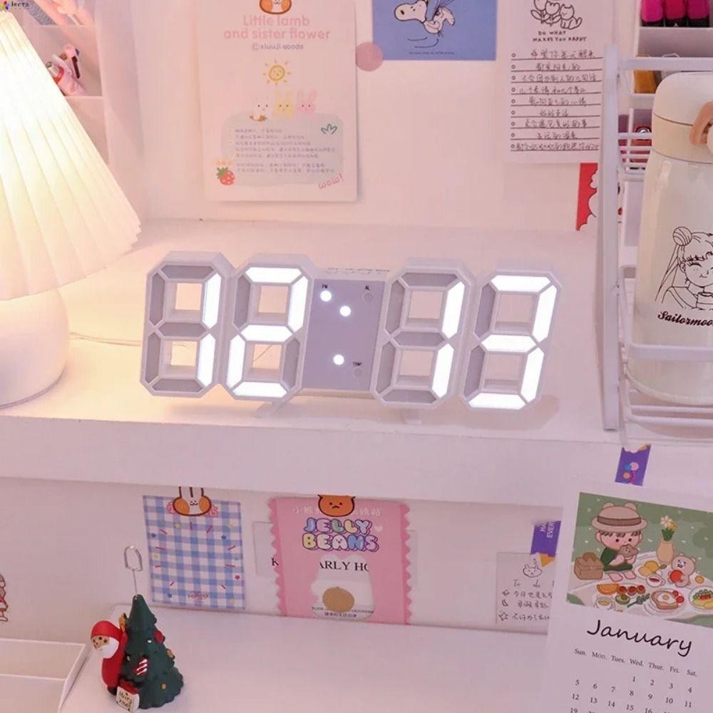 Đồng hồ báo thức kỹ thuật số LEOTA 3D, Đồng hồ để bàn LED điện tử phát sáng, Hiển thị ngày nhiều màu Đồng hồ treo tường nhiệt độ Sân vườn
