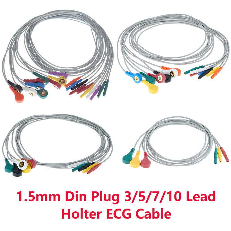 1.5mm Din Plug Holter ECG EKG 3 / 5 / 7 / 10 Cáp chì Chụp dây điện cực cho dây nối dài GE Contec Eda
