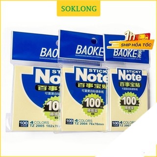 Bộ 100 tờ note ghi chú 4 màu pastel Baoke, tập giấy trang trí sổ tay, take note