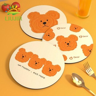 4 Đế Lót Cao Su, Tấm Lót Cốc Tròn Placemat, Phong Cách INS Chống Thấm Nước Chống Dầu Họa Tiết Gấu Cốc Thảm Trang Trí Nhà Cửa