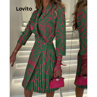 Đầm Lovito xếp ly bất đối xứng họa tiết nhiệt đới phong cách thanh lịch cho nữ LNL60338