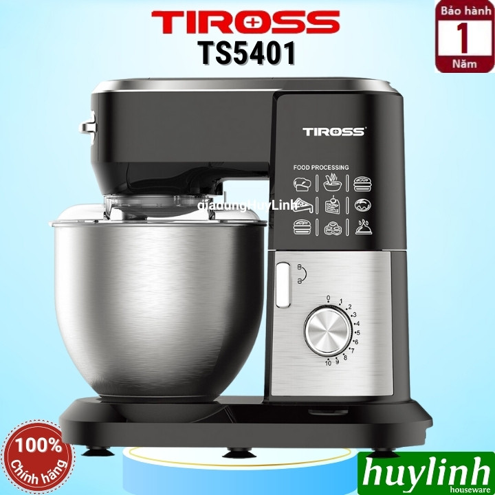 Máy đánh trứng trộn bột để bàn Tiross TS5401 - 6 lít - 1300W - 3 móc đánh