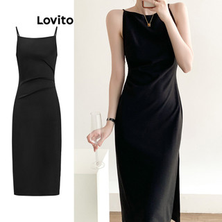 Đầm Lovito xếp nếp màu trơn phong cách thường ngày cho nữ L83ED372