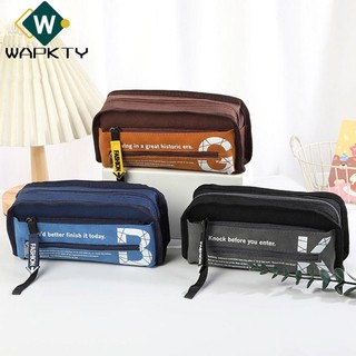 Wapkty Hộp đựng văn phòng phẩm, Túi đựng văn phòng phẩm bằng vải Canvas dung tích lớn, Hộp bút chì cầm tay đa chức năng bền bỉ