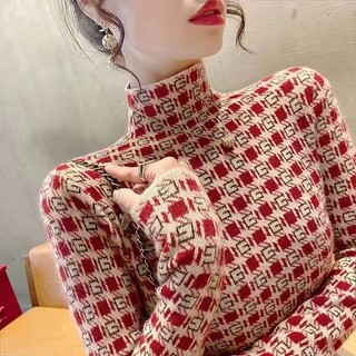 Áo mặc trong cổ cao nửa cổ nhung Đức Chất lượng cao Jiashucheng áo mặc trong thời trang in hoa kiểu Tây ôm dáng mẫu mới nhất thu đông cho nữ