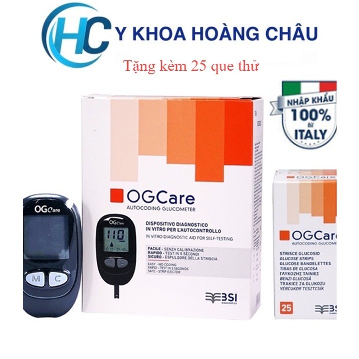 [CHÍNH HÃNG] Máy đo đường huyết OGCare (Made in Italy) tặng kèm 25 que test