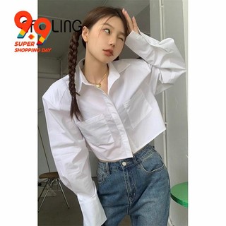 Efoling Pháp Dài Tay Áo Sơ Mi Trắng Nữ Đầu Thu Phong Cách Mới Đơn Giản Rời Áo Sơ Mi Phong Cách Ngắn Mỏng Hơn Nhìn Sang Trọng Top