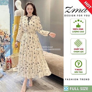 Váy bầu, đầm bầu dáng suông tay dài hoa nhí Hàn Quốc đi dự tiệc công sở siêu xinh Thời trang