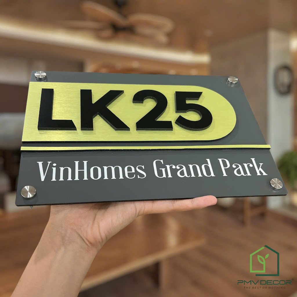 BIỂN SỐ NHÀ DECOR ẤN TƯỢNG mẫu chất liệu Alu xám - Số nổi + Nội dung in UV. Rẻ Bền Đẹp - BSN-PMV385