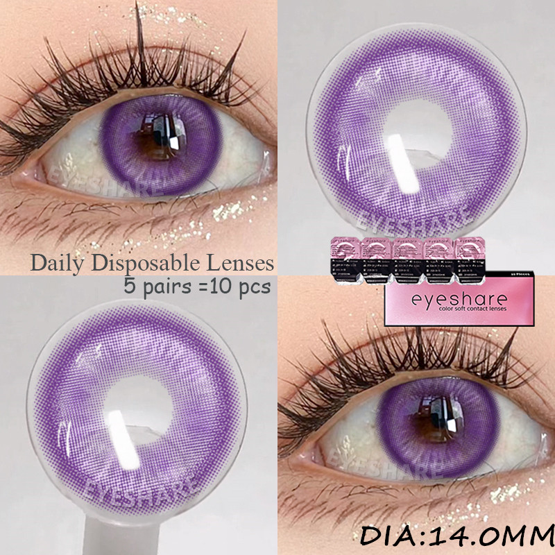 Mắt 10 Cái = 5 Cặp Ống kính tiếp xúc màu COSPLAY trong 1 ngày Ống kính hàng ngày Màu xanh Liên hệ hàng ngày Ống kính màu tím thoải mái dùng một lần hàng ngày