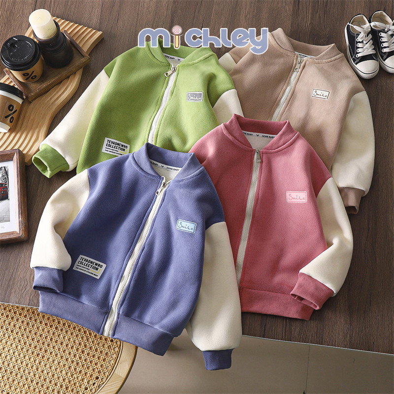 Michley phiên bản Hàn Quốc của áo khoác cashmere trẻ em nam nữ trẻ em Xuân đông dài tay cổ ấm áp dày bên ngoài để mặc áo khoác